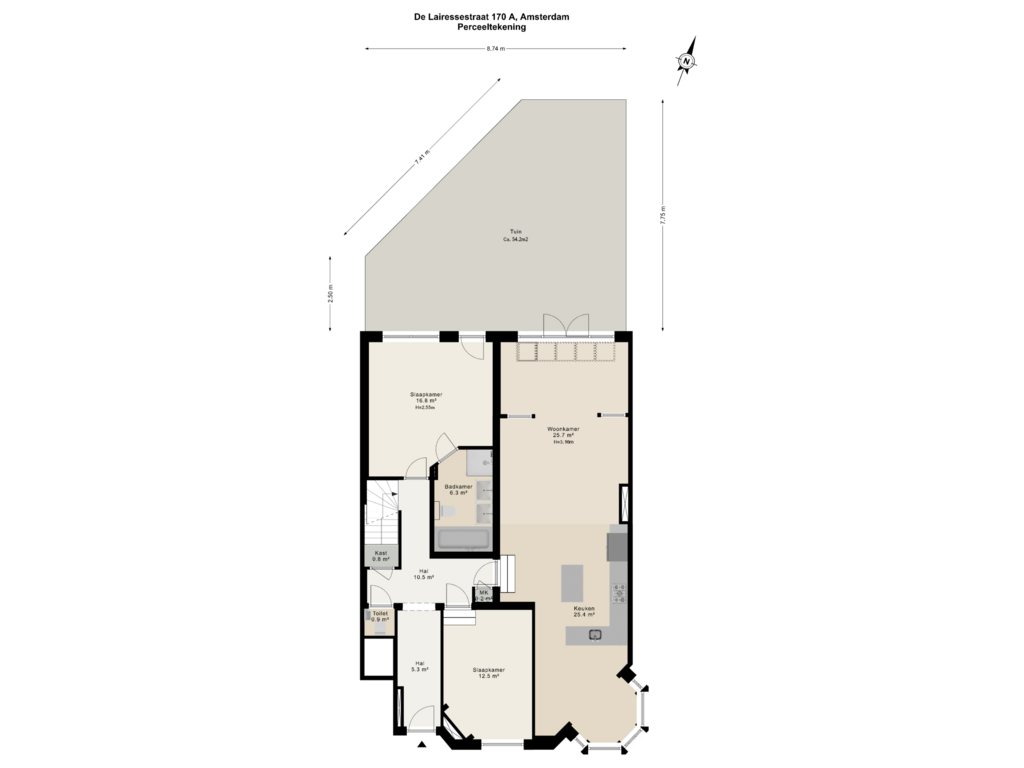 View floorplan of Perceeltekening of De Lairessestraat 170-A