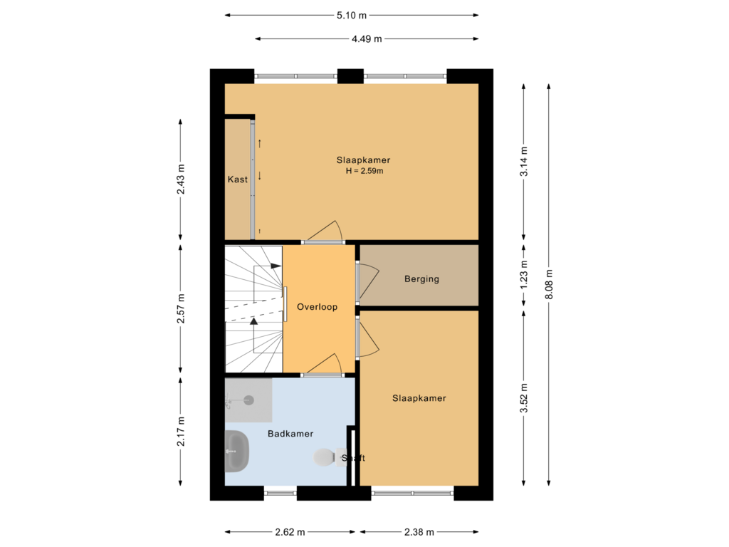 View floorplan of Eerste verdieping of Hubertuslaan 50