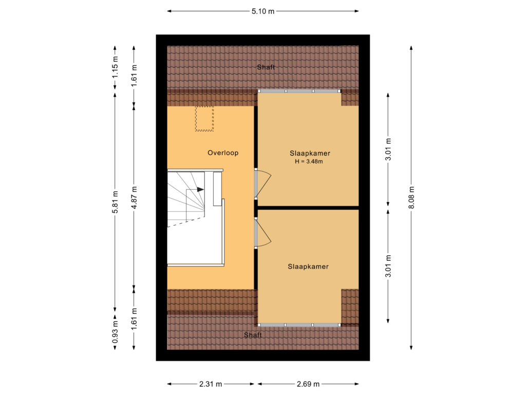 View floorplan of Tweede verdieping of Hubertuslaan 50