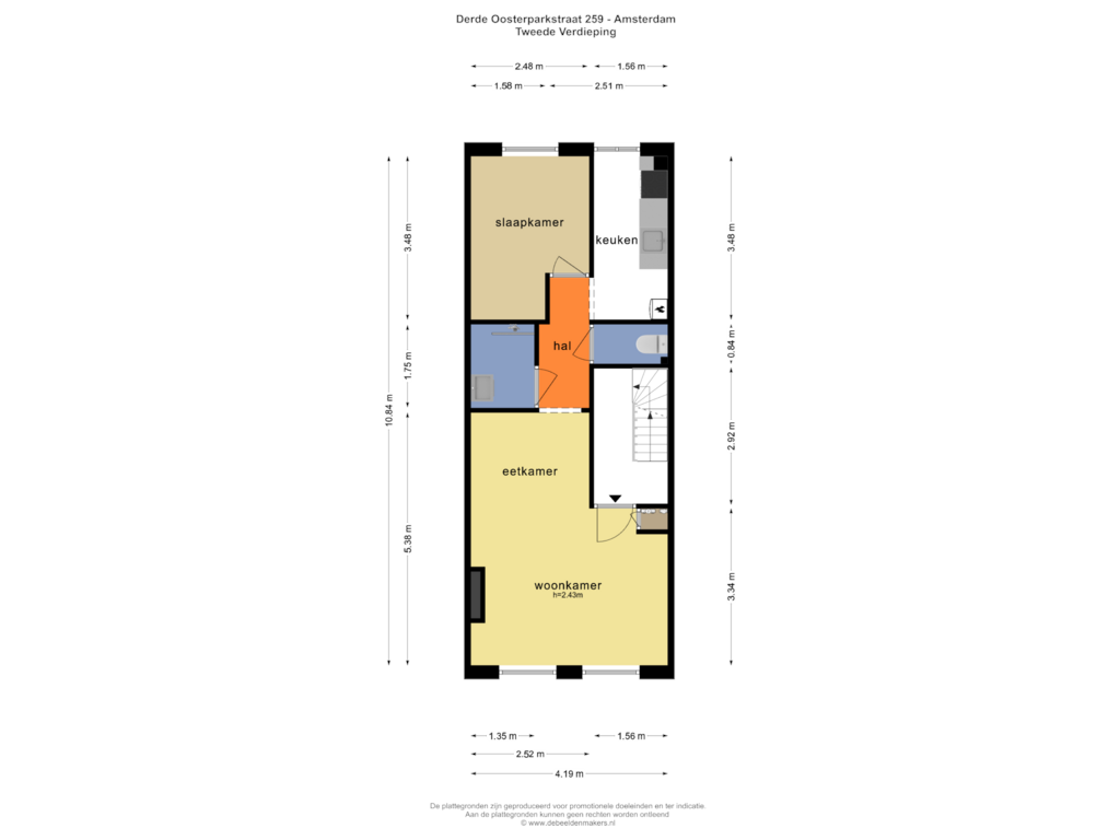 Bekijk plattegrond van TWEEDE VERDIEPING van Derde Oosterparkstraat 259