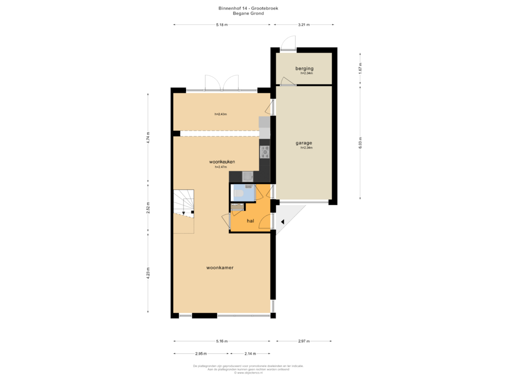 Bekijk plattegrond van BEGANE GROND van Binnenhof 14