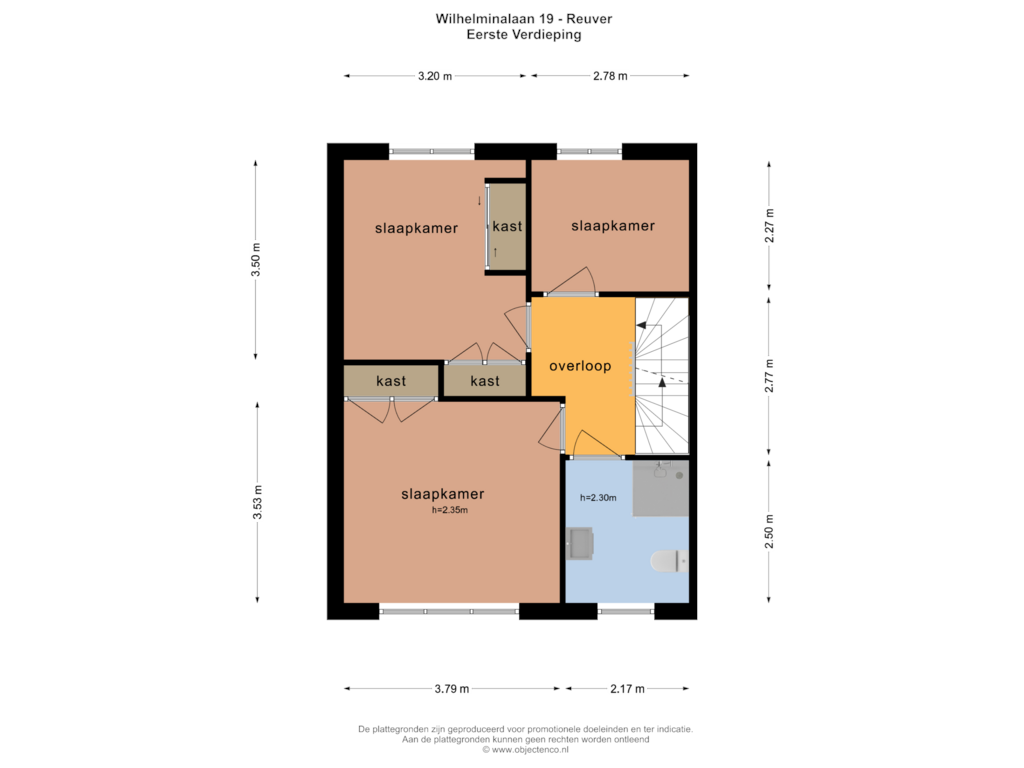 View floorplan of EERSTE VERDIEPING of Wilhelminalaan 19