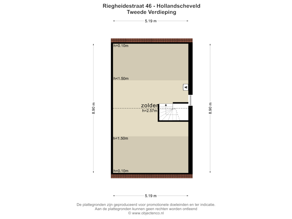 Bekijk plattegrond van TWEEDE VERDIEPING van Riegheidestraat 46