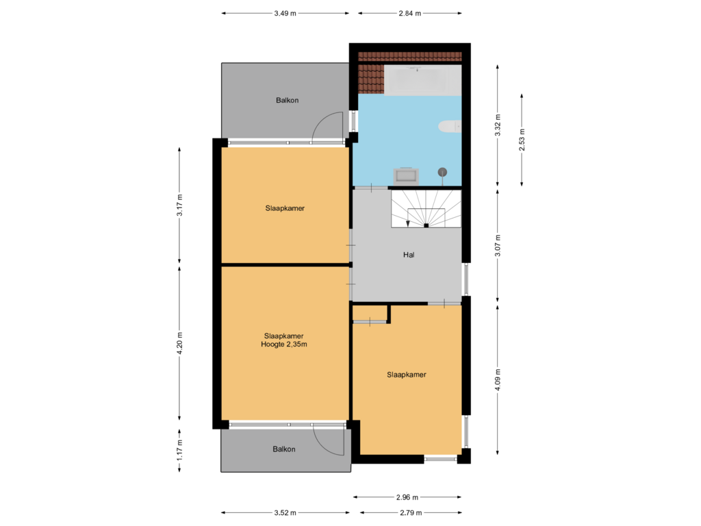 View floorplan of 1e verdieping of van Weesstraat 11