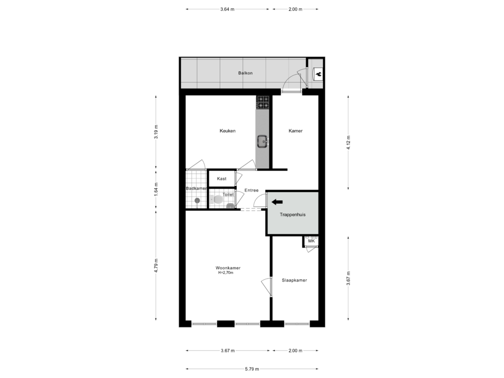 View floorplan of Appartement of Van Spilbergenstraat 56-3