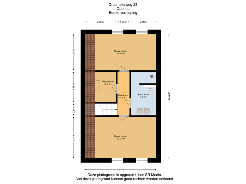 View floorplan of Eerste verdieping of Drachtsterweg 23