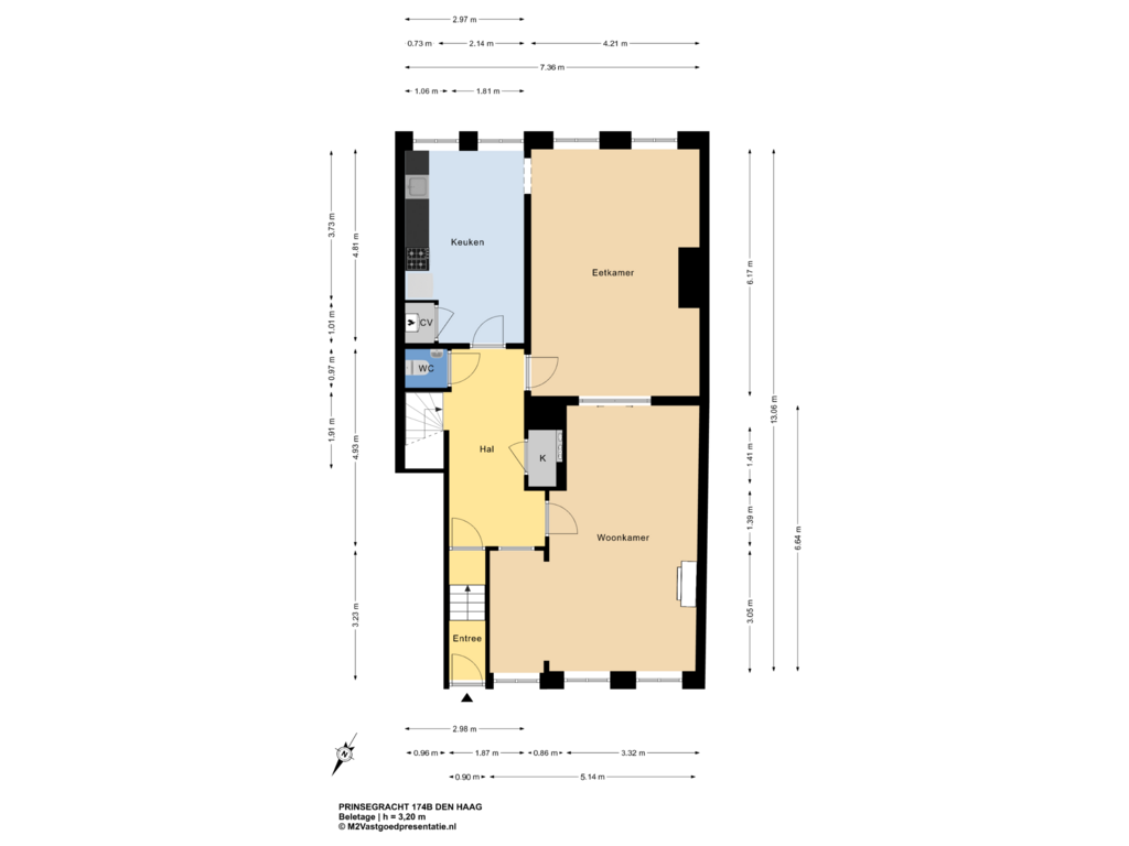 Bekijk plattegrond van Beletage van Prinsegracht 174-B