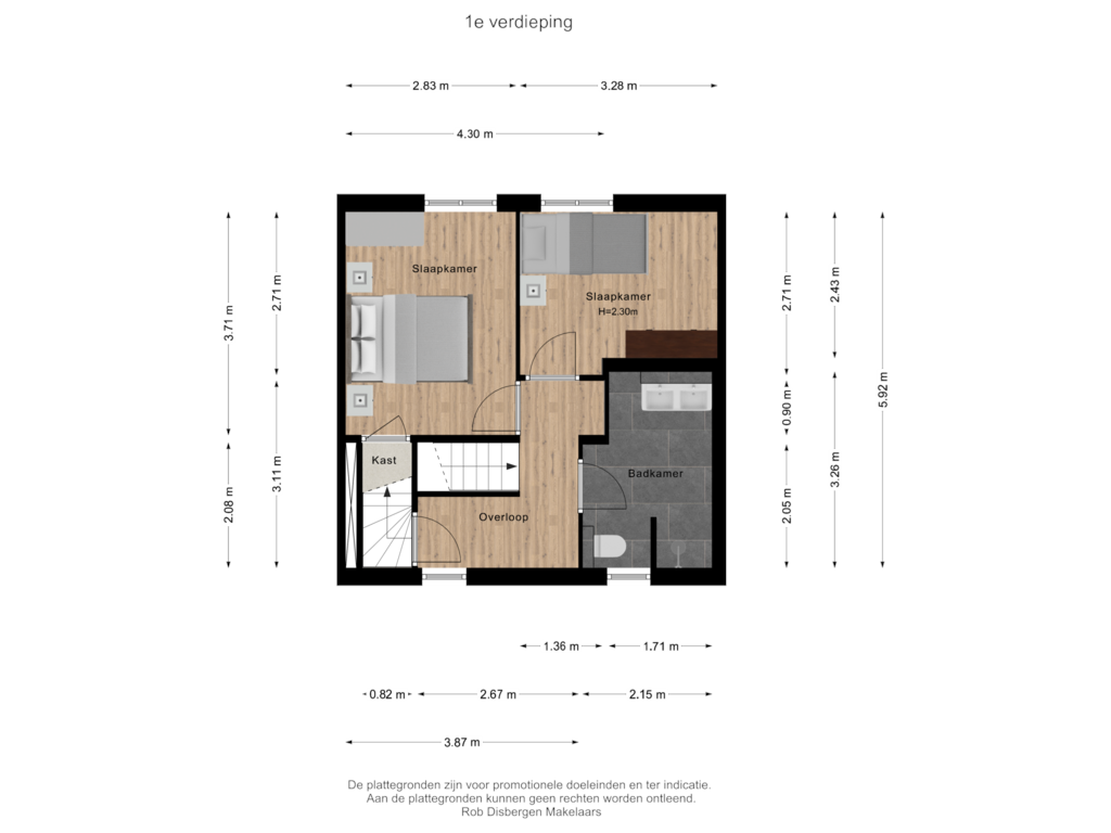 View floorplan of 1e verdieping of Korhoenstraat 11