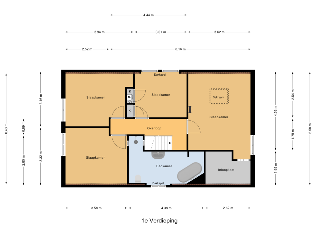 View floorplan of 1e Verdieping of Biestsestraat 74