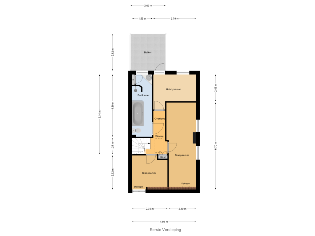 View floorplan of Eerste Verdieping of Zuidelijke Achterweg 9