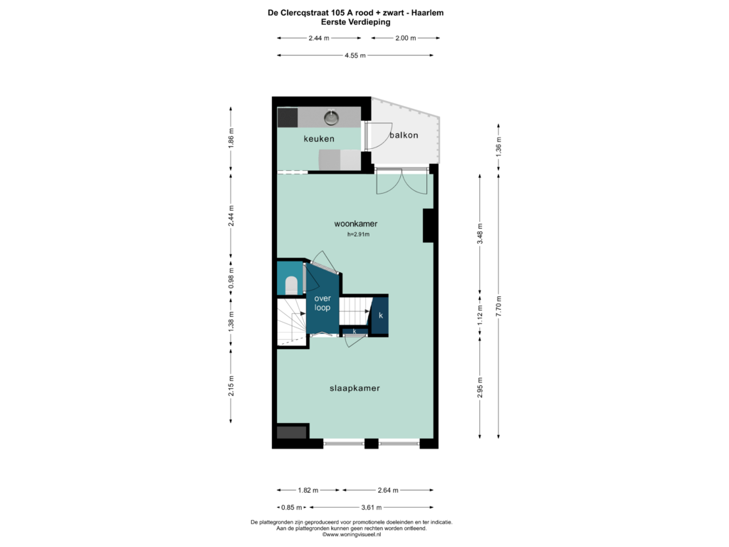 Bekijk plattegrond van EERSTE VERDIEPING van De Clercqstraat 105-AZW