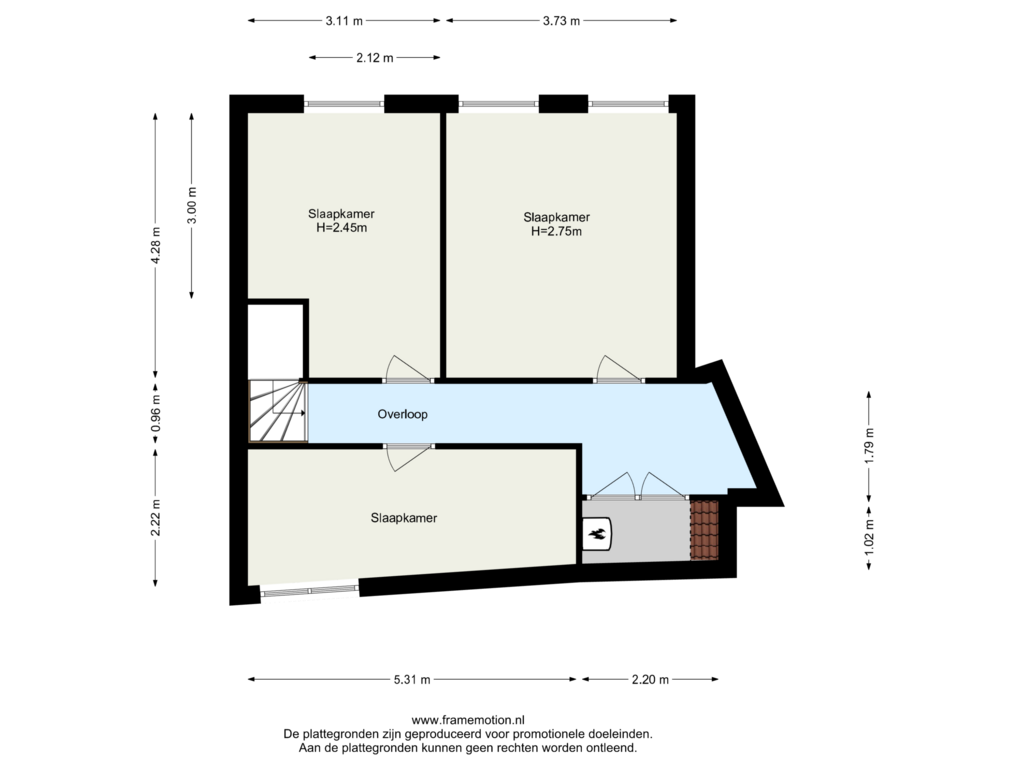 View floorplan of Verdieping 1 of Bergweg 102-B