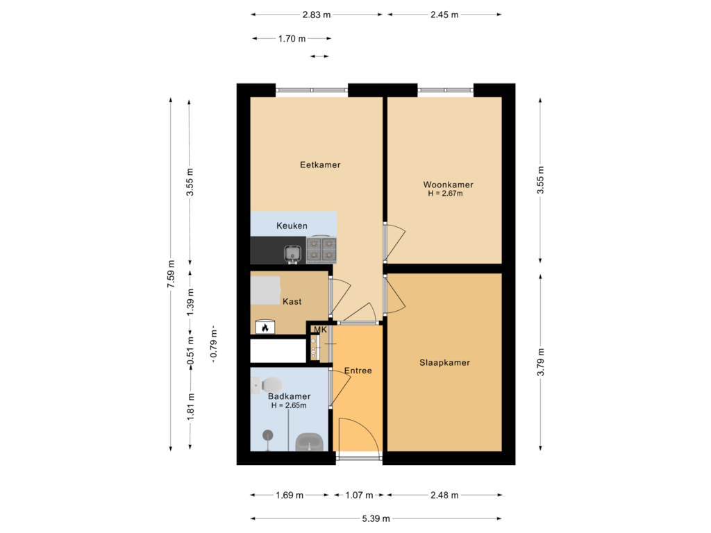 View floorplan of Appartement of Achter de Hoven 70-B