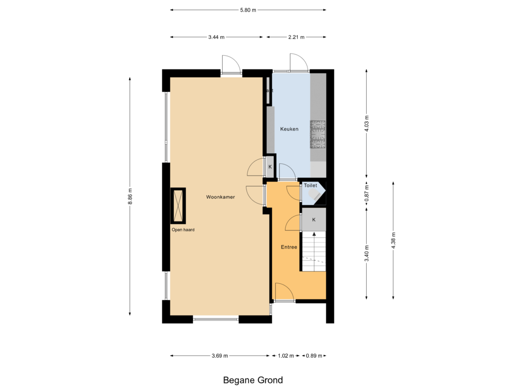 View floorplan of Begane Grond of Dwarsstraat 13