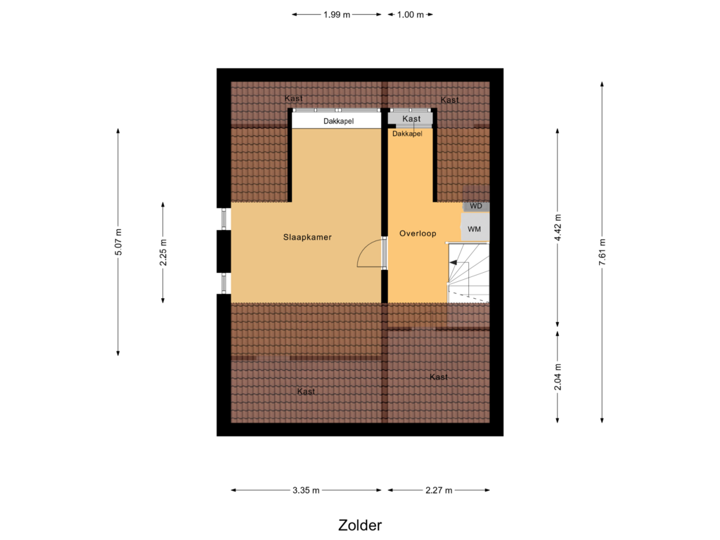 View floorplan of Zolder of Dwarsstraat 13