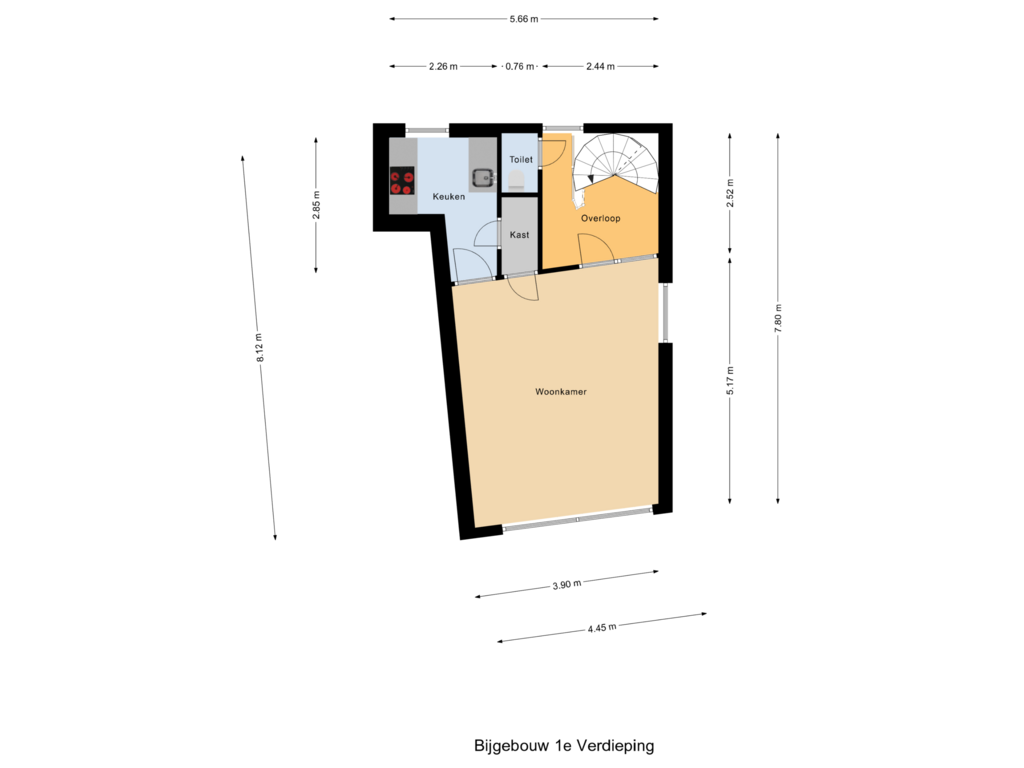 View floorplan of Bijgebouw 1e Verdieping of Dwarsstraat 13