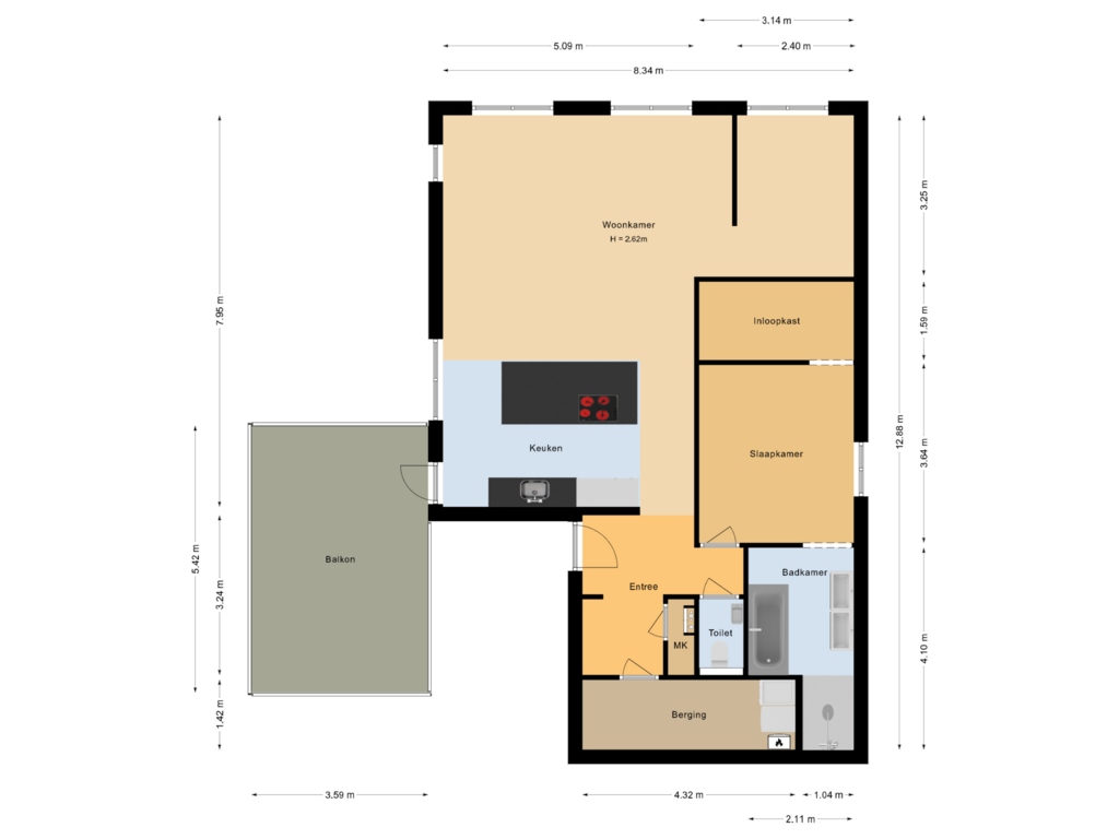 Bekijk plattegrond van Appartement van Grotestraat 131-B