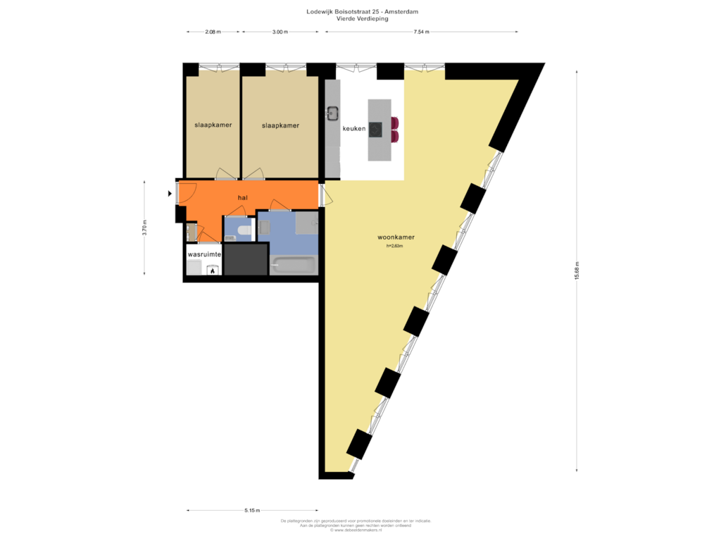 View floorplan of VIERDE VERDIEPING of Lodewijk Boisotstraat 25