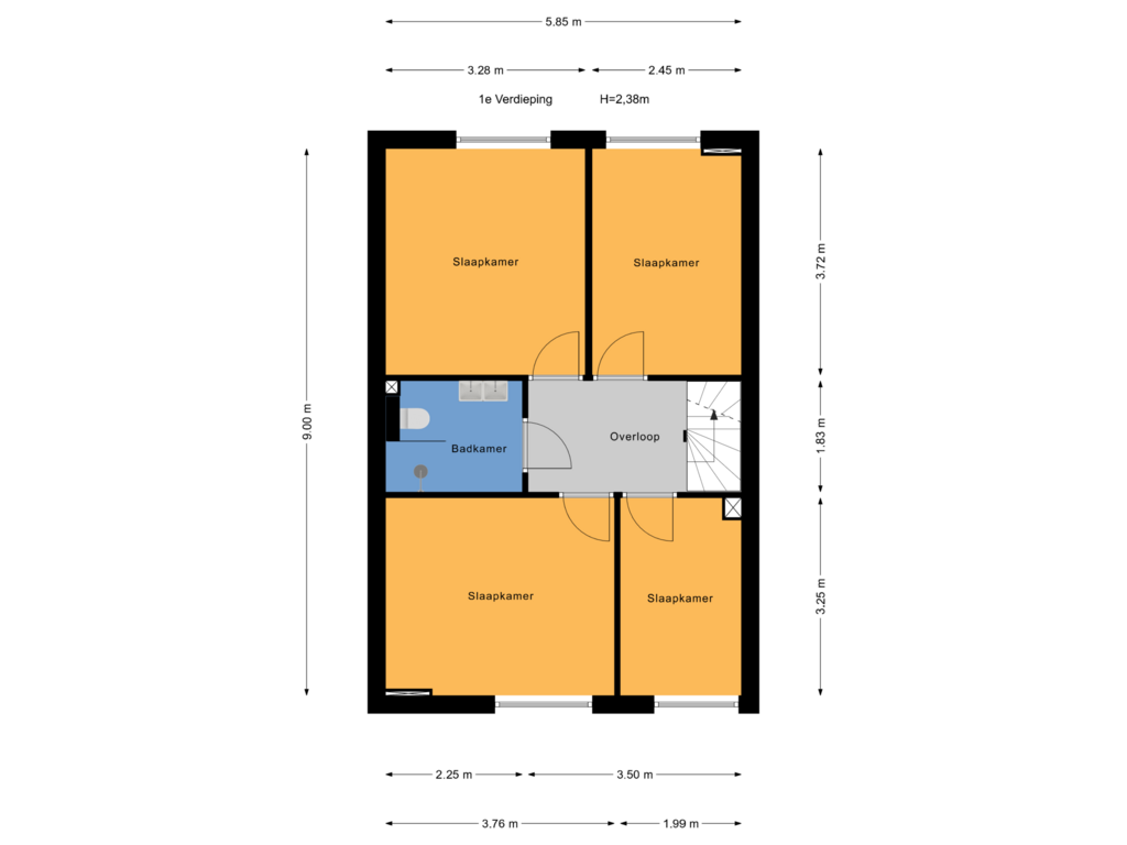 Bekijk plattegrond van 1e Verdieping van Groene Leeuwstraat 11