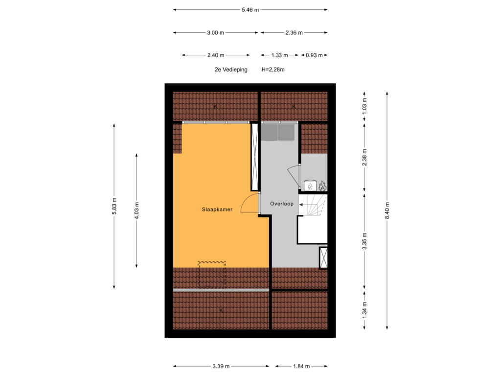 Bekijk plattegrond van 2e Verdieping van Groene Leeuwstraat 11