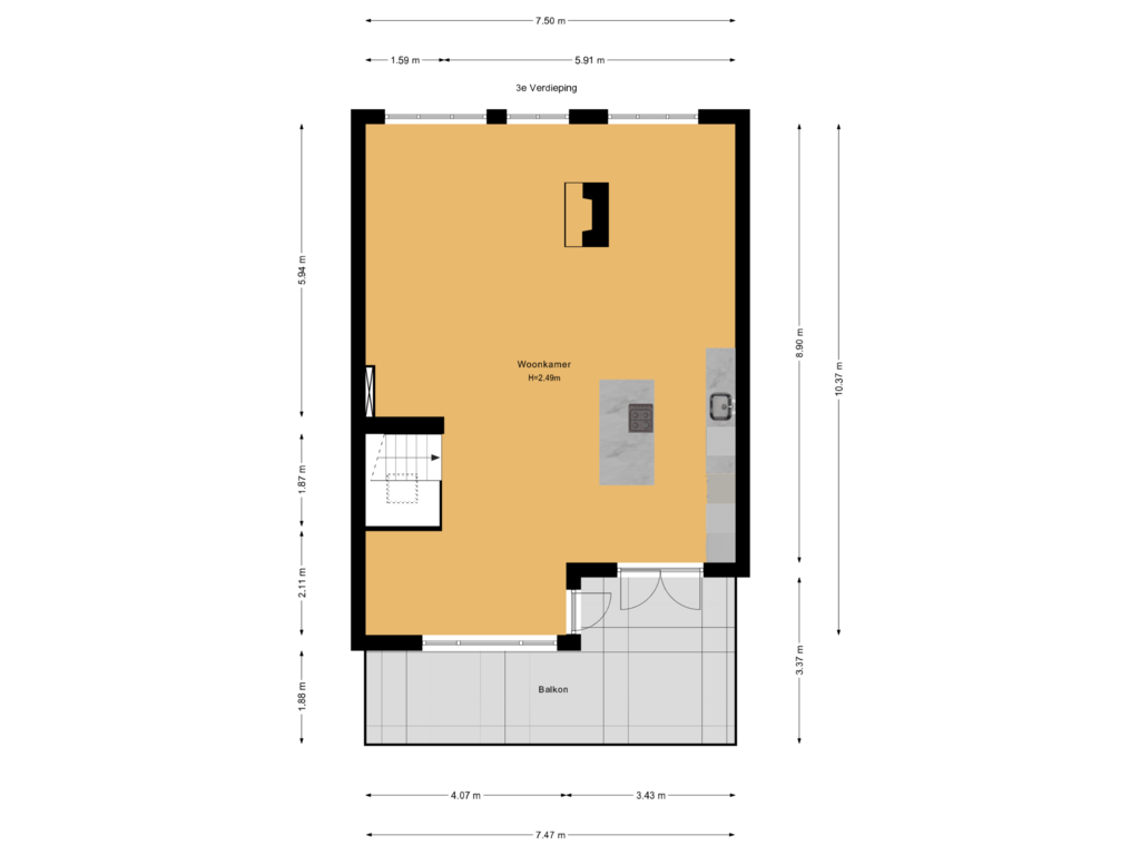 Bekijk plattegrond van 3e Verdieping van Abrikozenstraat 15