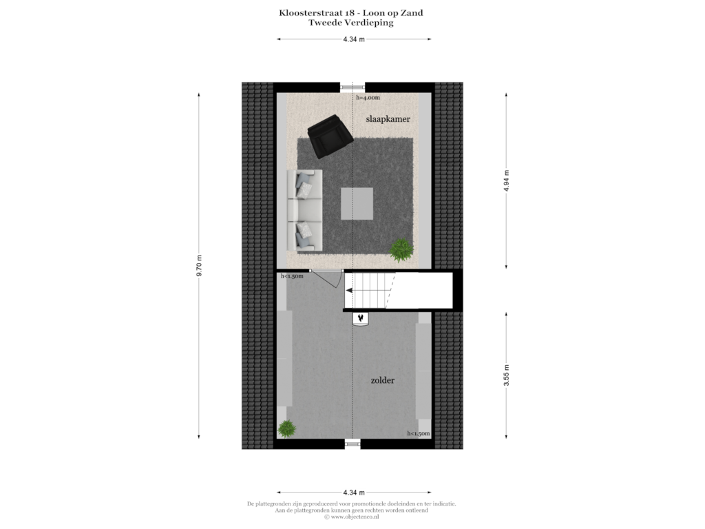 Bekijk plattegrond van TWEEDE VERDIEPING van Kloosterstraat 18