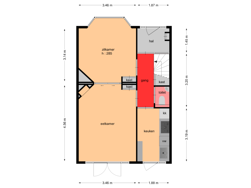 View floorplan of begane grond of Rozenlaan 75