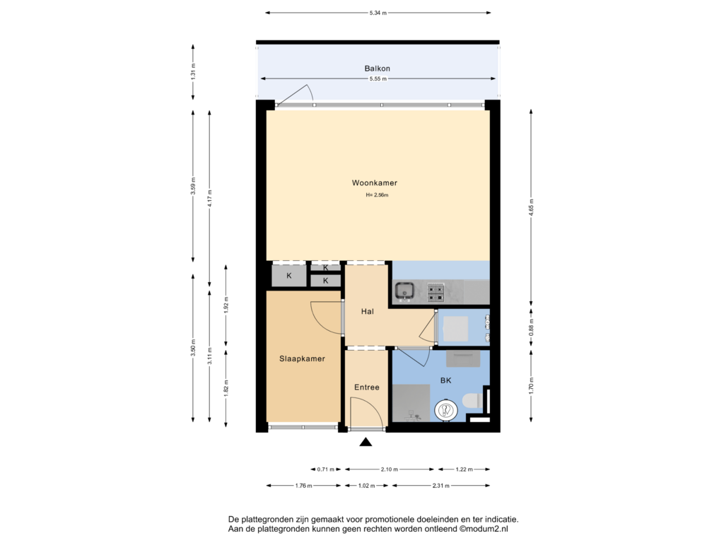 View floorplan of 2e Verdieping of Julianastraat 56-K