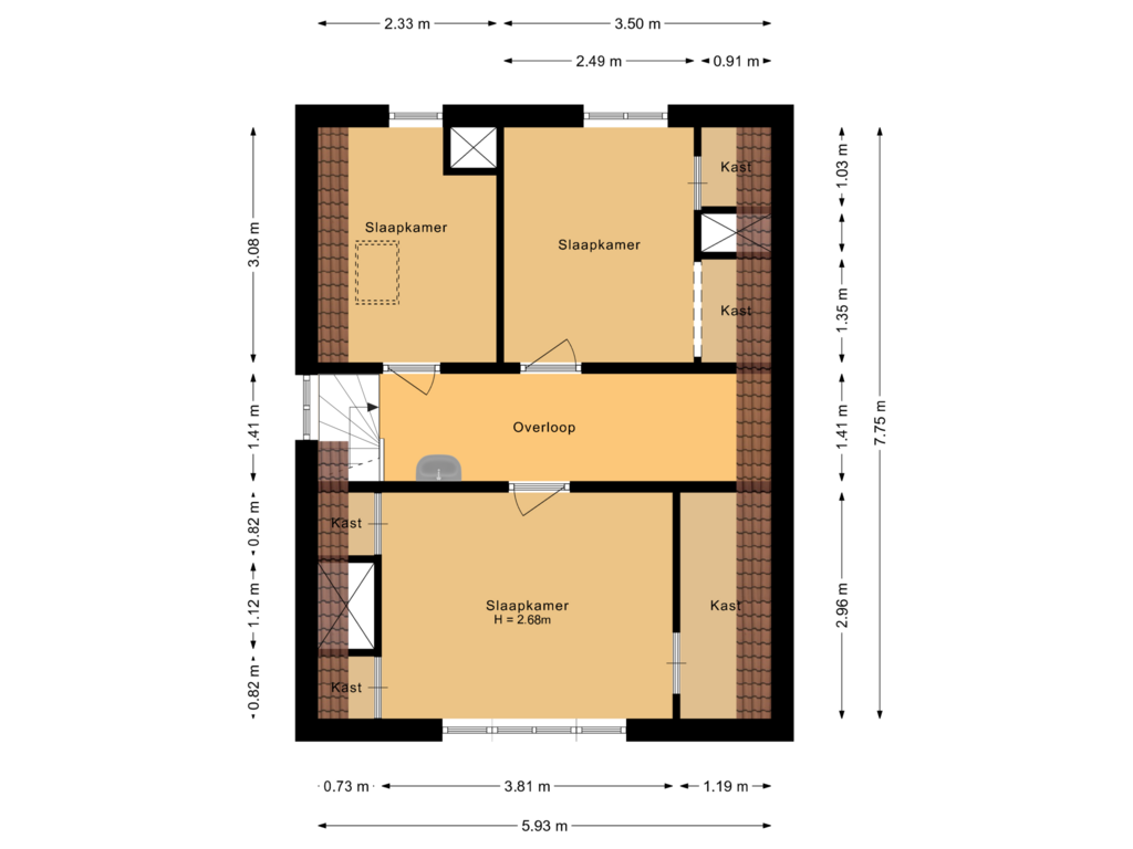 View floorplan of Eerste verdieping of Westerstraat 44