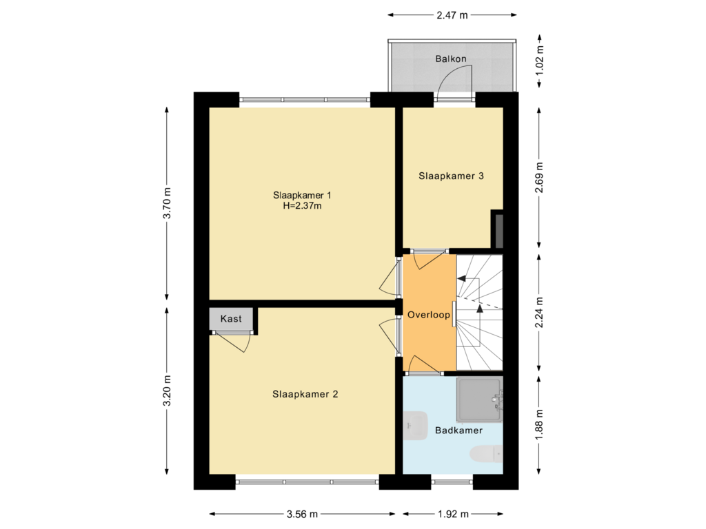 View floorplan of Eerste verdieping of Drususstraat 42