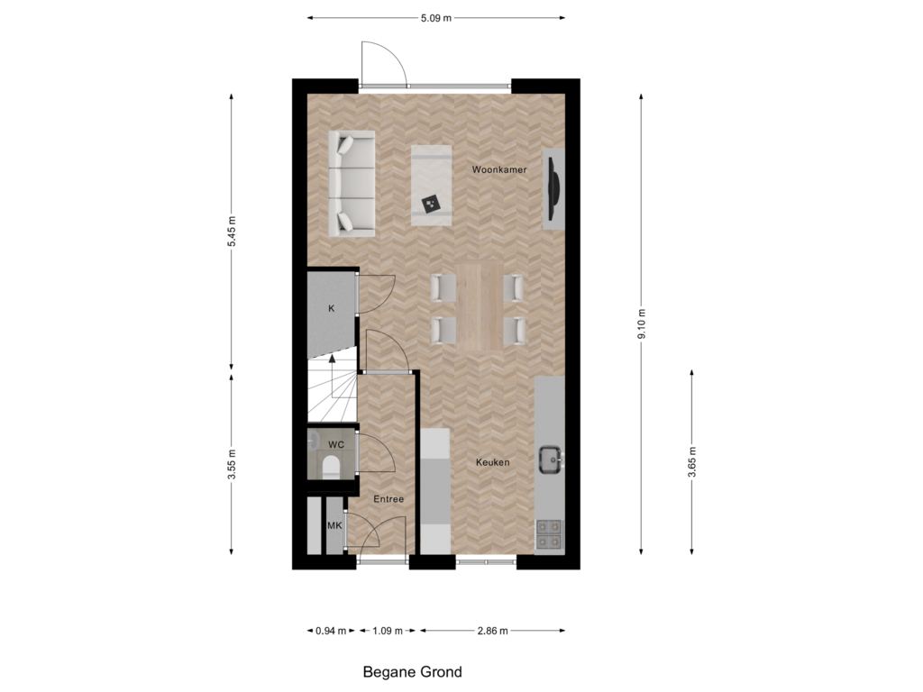 Bekijk plattegrond van Begane Grond van Vivellihof 16