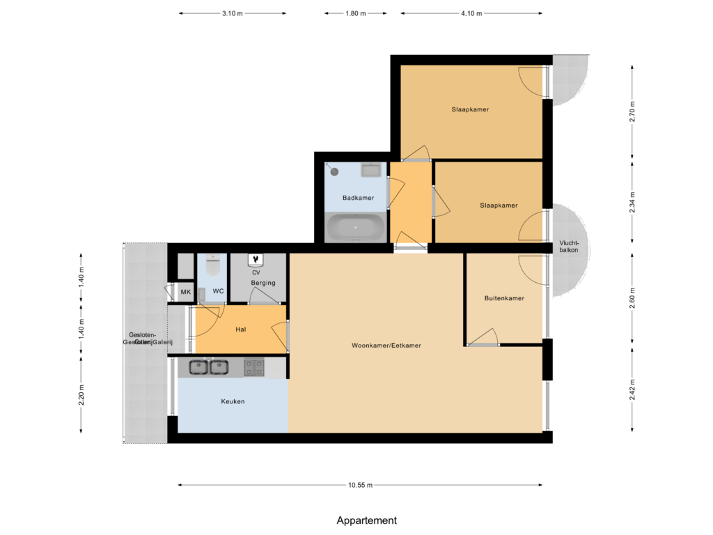 Bekijk plattegrond van Appartement van Torenstraat 4-G