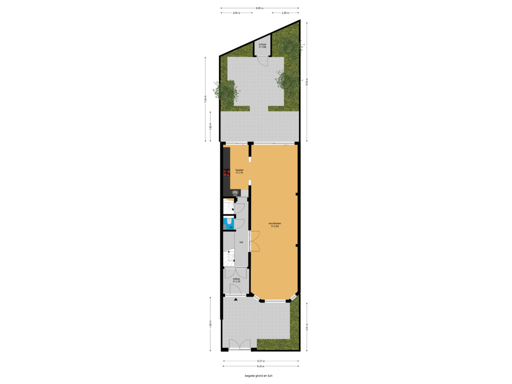 Bekijk plattegrond van begane grond en tuin van Gevers Deynootweg 143