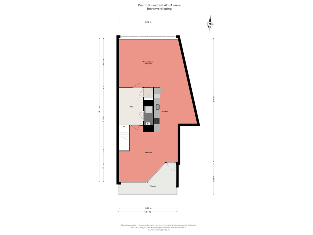 Bekijk plattegrond van Bovenverdieping van Puerto Ricostraat 47