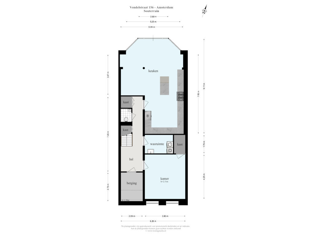 Bekijk plattegrond van Souterrain van Vondelstraat 156