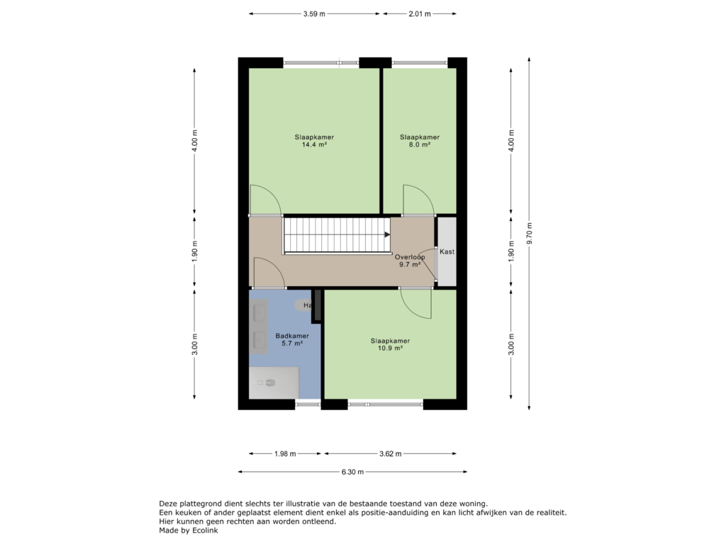 View floorplan of 1e verdieping of Frankenlaan 63