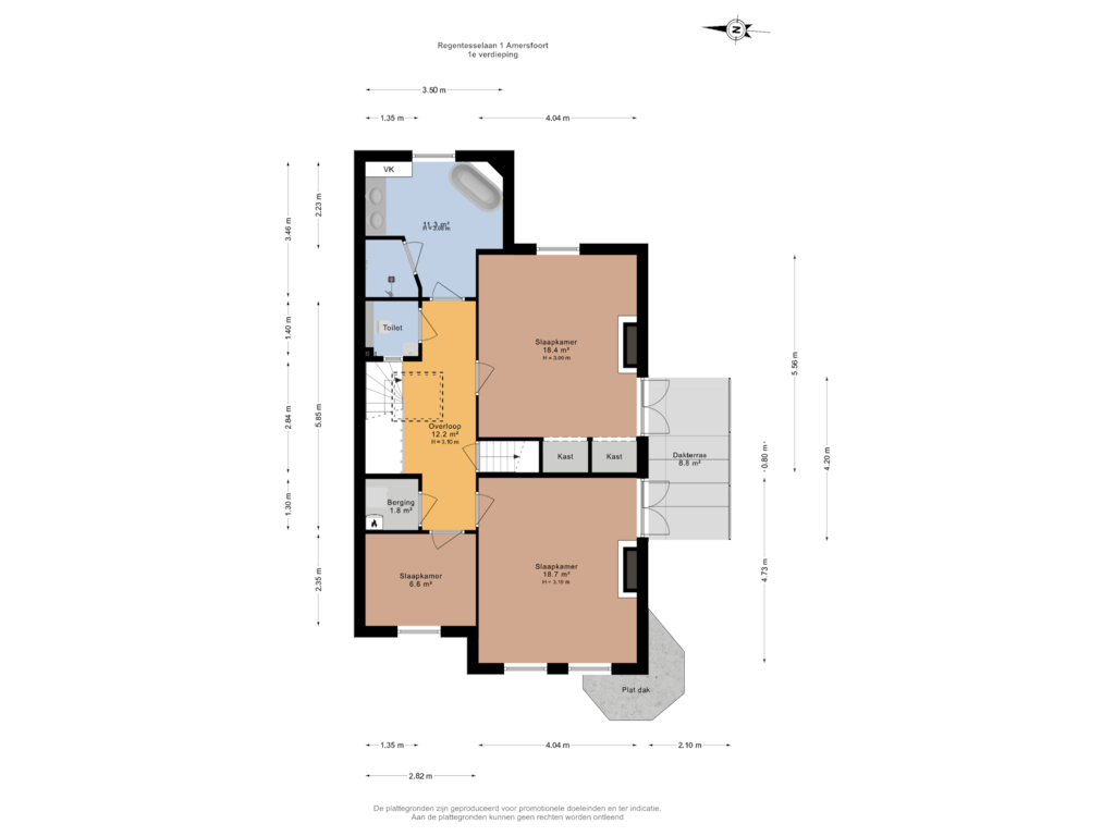 View floorplan of 1e verdieping of Regentesselaan 1