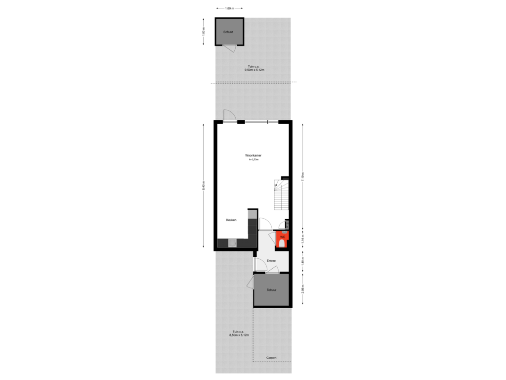 Bekijk plattegrond van Begane grond + tuin van Amerhof 28