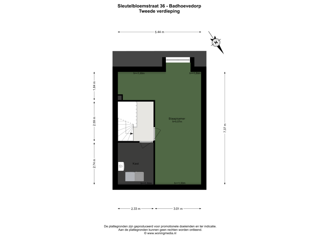 View floorplan of 2e_verd of Sleutelbloemstraat 36