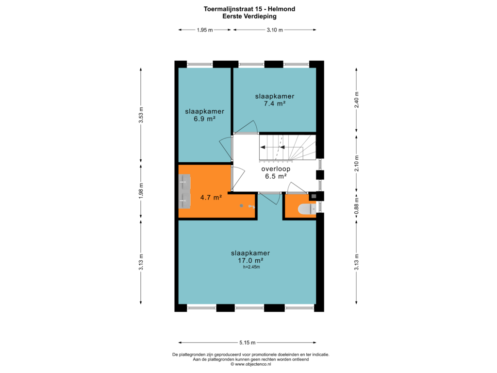 Bekijk plattegrond van EERSTE VERDIEPING van Toermalijnstraat 15