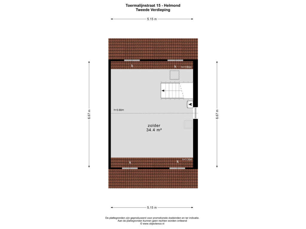 Bekijk plattegrond van TWEEDE VERDIEPING van Toermalijnstraat 15