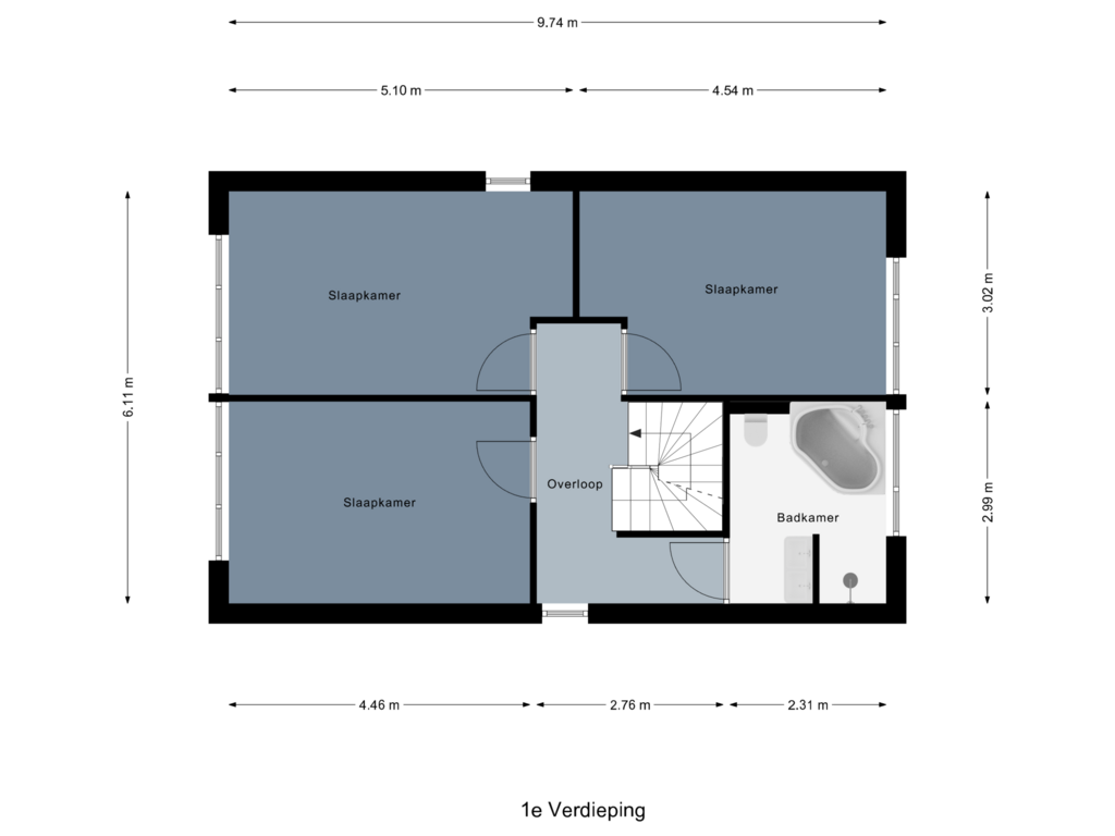 View floorplan of 1e Verdieping of Het Vossekamp 24