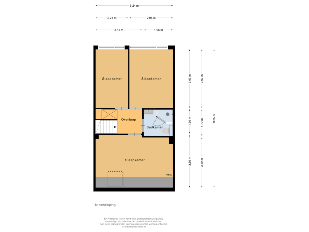 View floorplan of 1e  verdieping of Plutostraat 22