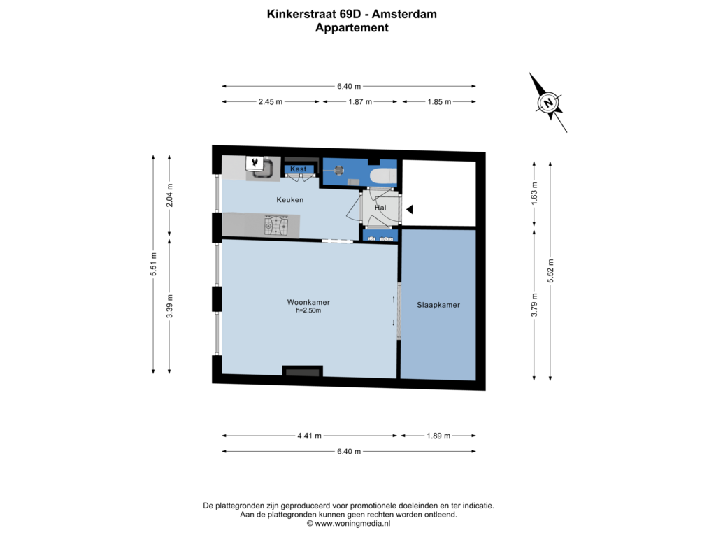 Bekijk plattegrond van Appartement van Kinkerstraat 69-3V