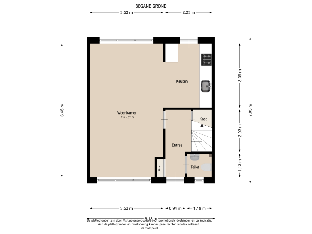 Bekijk plattegrond van Begane grond van De Huterstraat 35