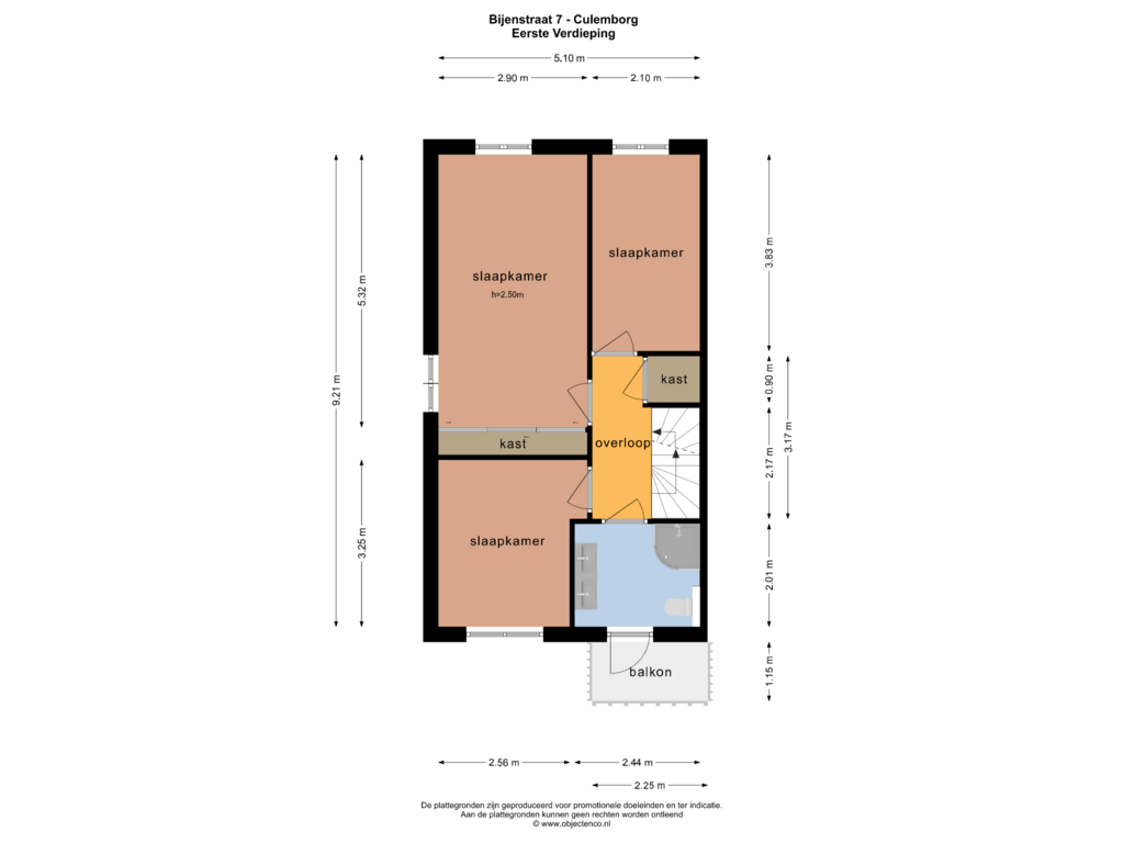 Bekijk plattegrond van Eerste Verdieping van Bijenstraat 7