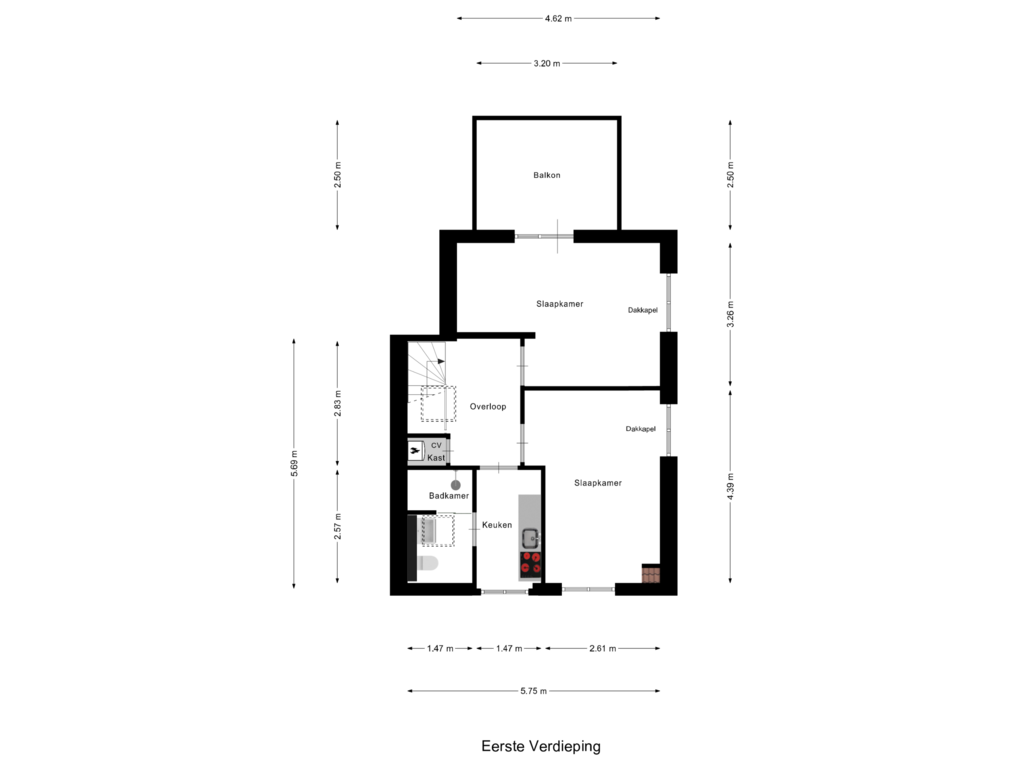 Bekijk plattegrond van Eerste Verdieping van Lange Kerkstraat 27