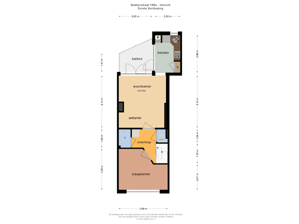 Bekijk plattegrond van EERSTE VERDIEPING van Bekkerstraat 19-BS