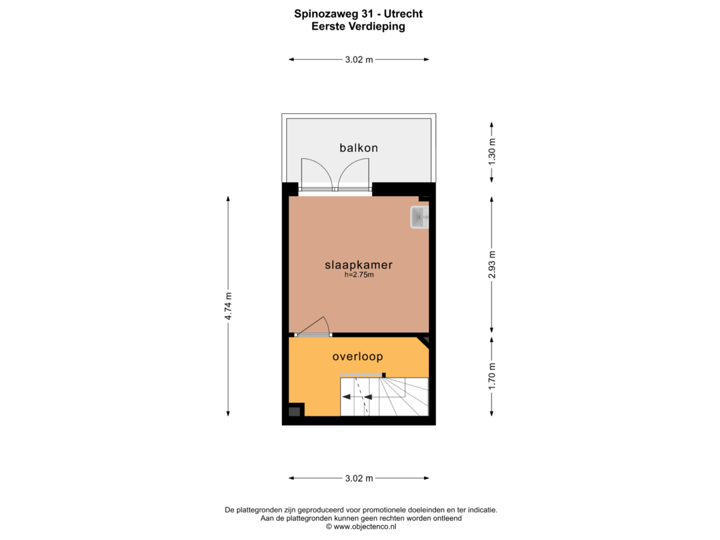 View floorplan of EERSTE VERDIEPING of Spinozaweg 31