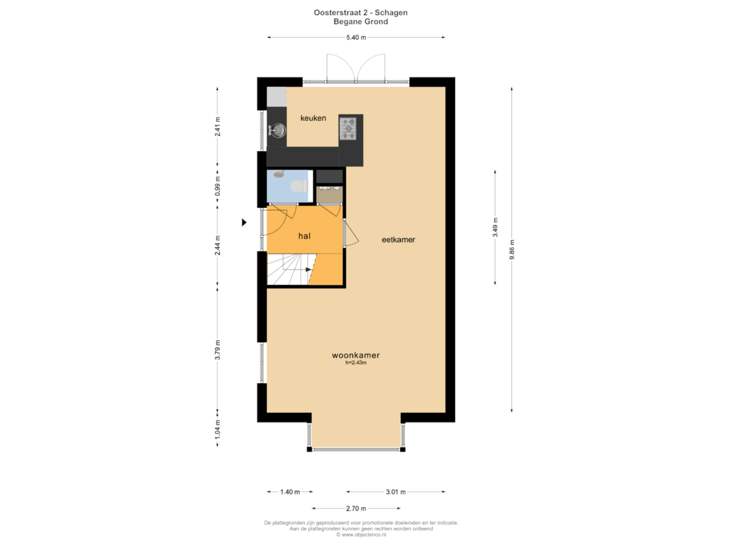 Bekijk plattegrond van BEGANE GROND van Oosterstraat 2